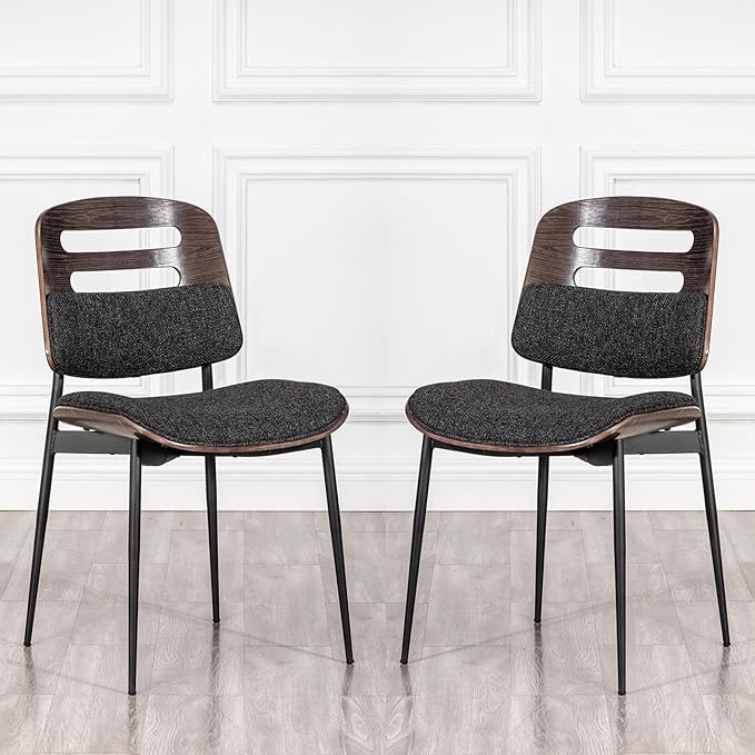 Mid Century Modern Dining Chairs, Black Leather Upholstered Kitchen