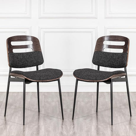 Mid Century Modern Dining Chairs, Black Leather Upholstered Kitchen