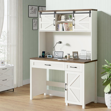 Farmhouse Executive Desk with Spacious Drawers and Cubbies