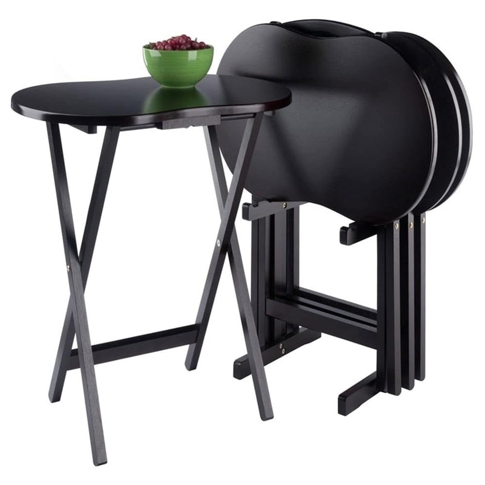 Foldable solid wood snack tables with curved tops

