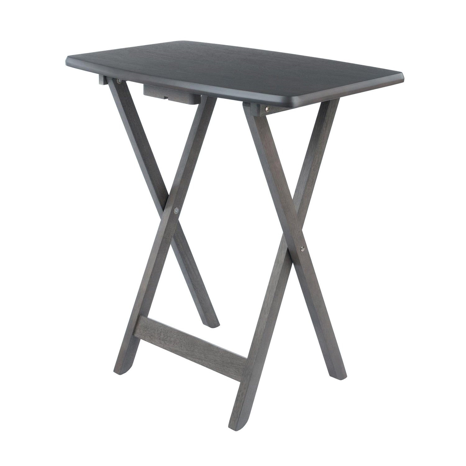 Folding snack table set in elegant oyster gray finish