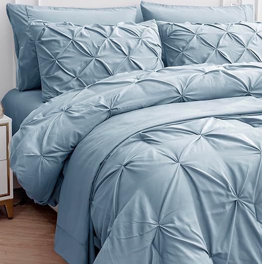 King Comforter Set – 7 Piece Bed in a Bag – Pinch Pleated King Size Bedding Set