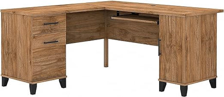 Somerset L Shaped Desk with Storage in Storm Gray Corner