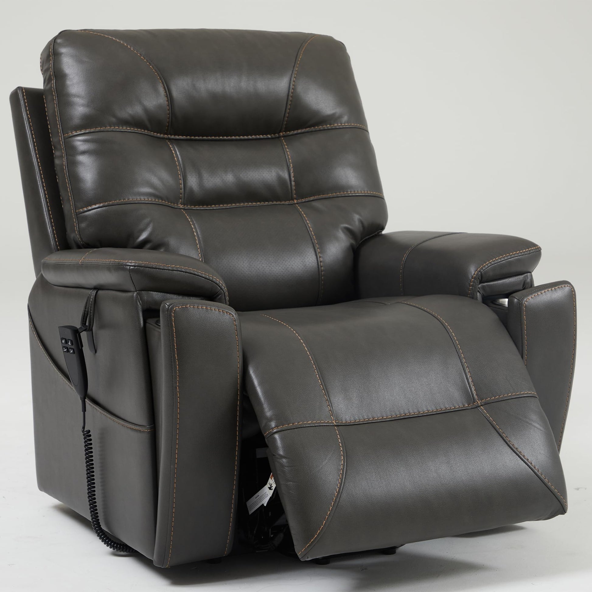 Front view of Irene MaxComfort XL grey faux leather lift recliner