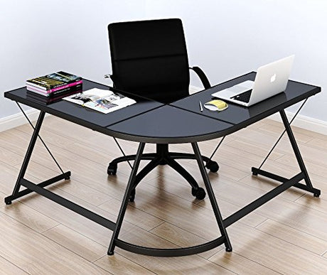GamePro L-Shaped Gaming Desk – Black Glass Corner Table