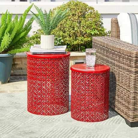 Decorative Garden Stool for Indoor Outdoor Heavy Duty Metal Frame Accent Table