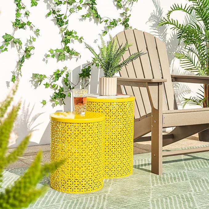 Decorative Garden Stool for Indoor Outdoor Heavy Duty Metal Frame Accent Table