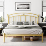 Queen Size Metal Platform Bed Frame with Modern Iron-Art Headboard/Heavy Duty