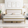 King Size Silver Metal Bed Frame with Velvet Upholstered Headboard, Platform Bed