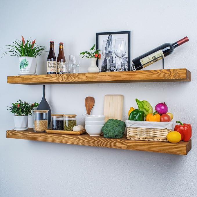 Floating Shelves 60 inch Long 8 "deep Set of 2, Heavy Duty Wood Wall Mounted Shelves