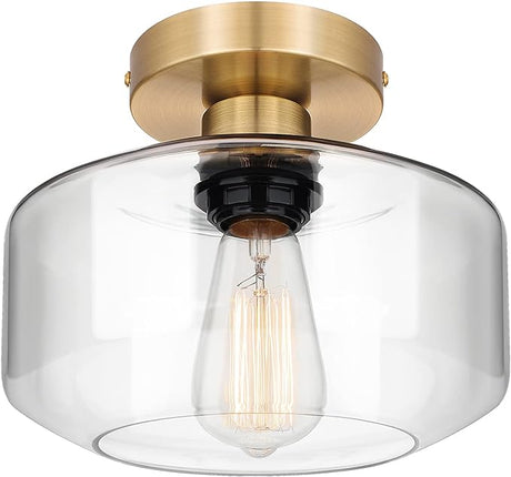 Industrial Semi Flush Mount Ceiling Light, Clear Glass Pendant Lamp Shade