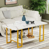 Faux Marble Top Rectangular Coffee Table with Black Metal Frame