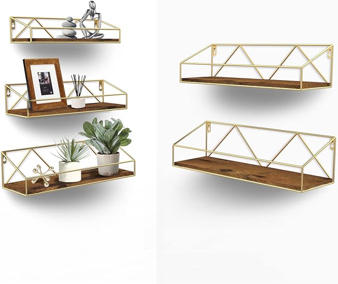 Black Wall Mounted Shelves Set of 5 - Sturdy and Decorative Storage Floating Shelf