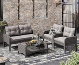 4-Piece Patio Furniture Set Outdoor Rattan Wicker Sofa Set with Cushions