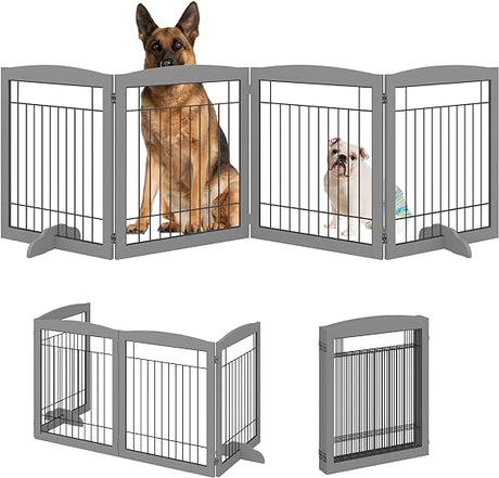 No-Assembly Folding 96" Extra Wide 30" Tall Wooden Dog Gate, Freestanding