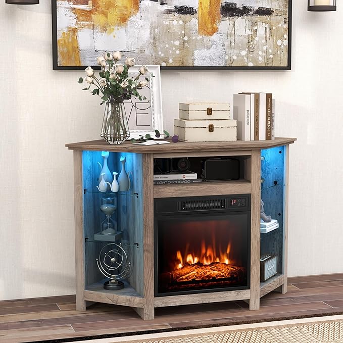 Corner Fireplace TV Stand with LED Lights for TVs up to 50