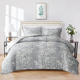 Floral Rversible Comforter Set Queen Size, Botanical Pattern Printed White