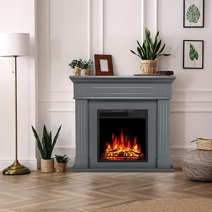 43” Electric Fireplace Mantel Wooden Surround Firebox