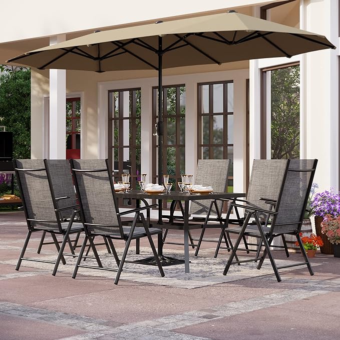 Patio Umbrella, 59"x35.4" Rectangle Metal Dining Table