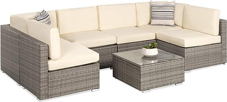 7-Piece Modular Outdoor Sectional Wicker Patio Furniture Conversation Sofa Set