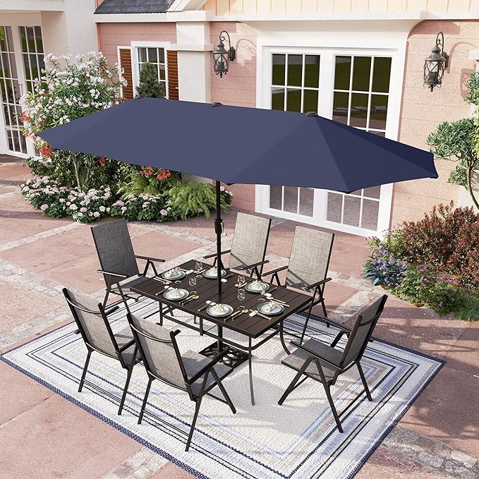 Patio Umbrella, 59"x35.4" Rectangle Metal Dining Table