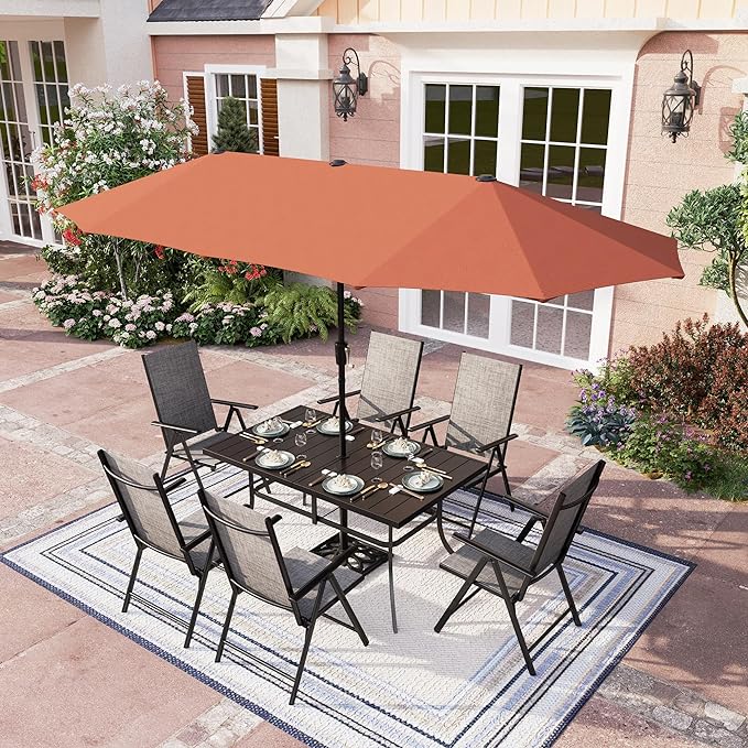 Patio Umbrella, 59"x35.4" Rectangle Metal Dining Table