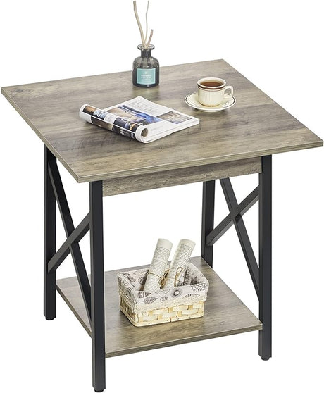 End Table 24'' Industrial Design Side Table with Storage Shelf for Living Room