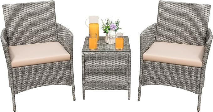 Patio Furniture Sets Outdoor PE Rattan Wicker Chairs with Soft Cushion and Glass