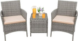 Patio Furniture Sets Outdoor PE Rattan Wicker Chairs with Soft Cushion and Glass