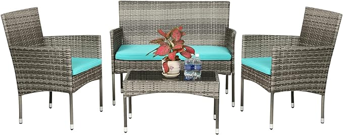 Patio Furniture Set 4 Pieces Outdoor Rattan Chair Wicker Sofa