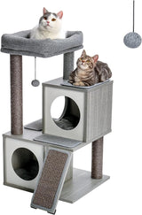 Cat Tree 35 Inches Wooden Cat Tower with Double Condos