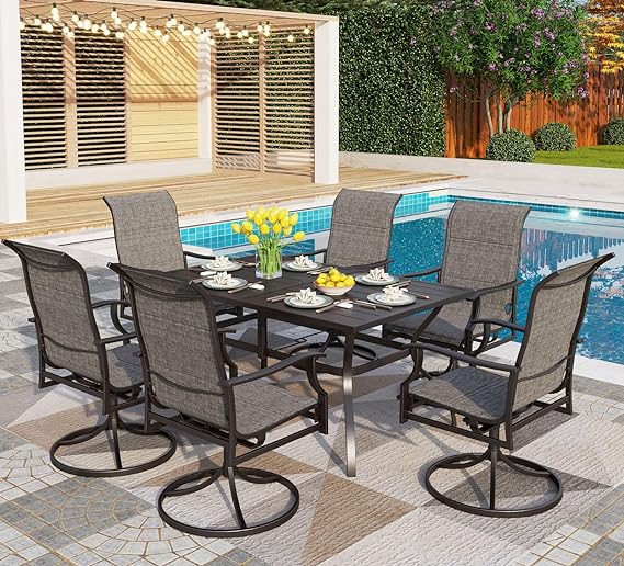 Outdoor Dining Table with Umbrella Hole and 6 Patio