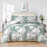 Floral Rversible Comforter Set Queen Size, Botanical Pattern Printed White