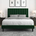Queen Bed Frame Velvet Upholstered Bed Frame with Vertical Channel Tufted Headboard