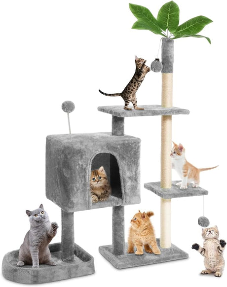 Cat Tree Cat Tower for Indoor Cats with Green Leaves