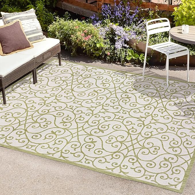 Y Madrid Vintage Filigree Textured Weave Indoor/Outdoor Black/Khaki