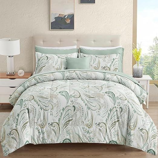 8 Pieces Bed in a Bag Blue Paisley Floral Comforter Set