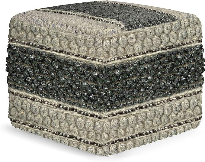 Fredrik Square Pouf, Footstool, Upholstered in Dark Blue Woven Leather