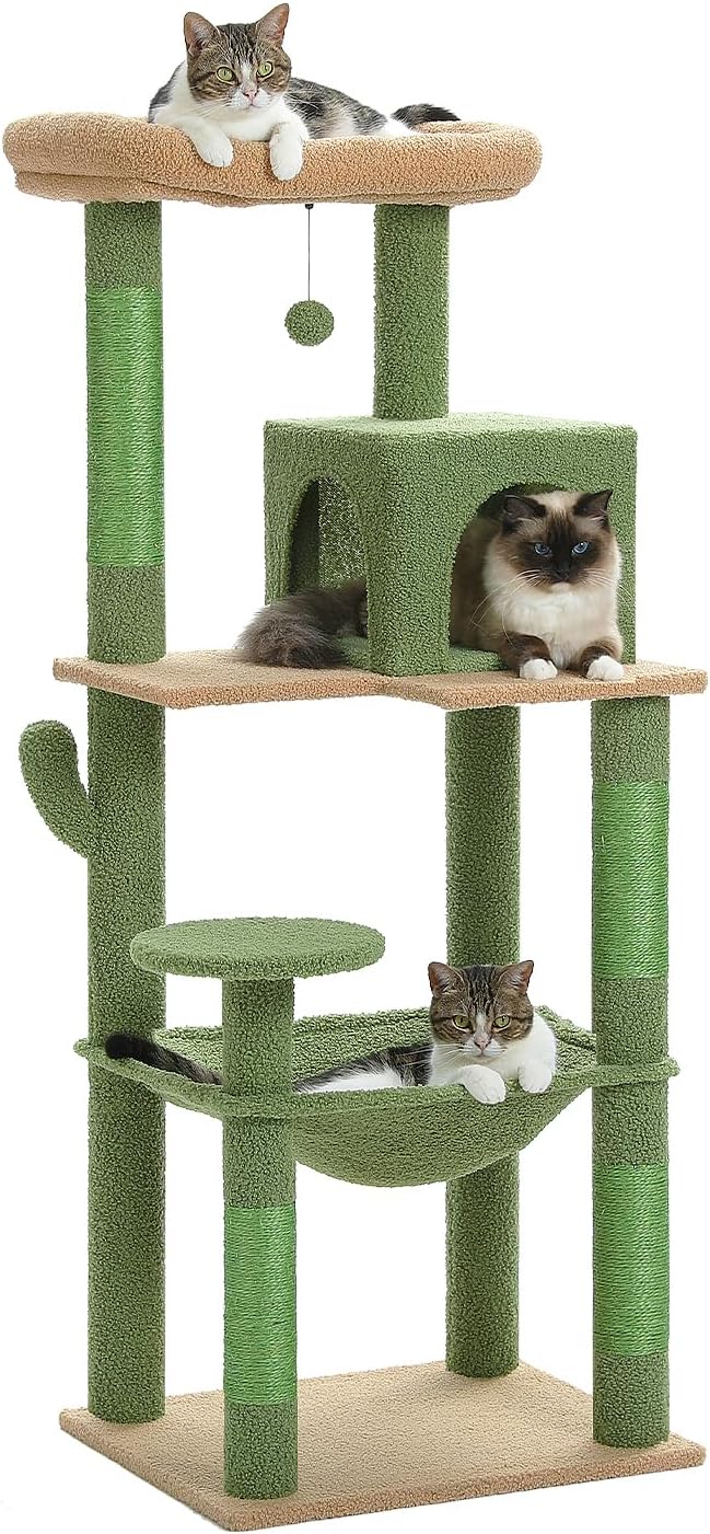 Cat Tree for Large Cats Adult with Metal Plush Big Hammock, 56.3" Cat TowerZ