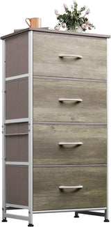 Dresser with 4 Drawers, Fabric Storage Tower, Organizer Unit for Bedroom