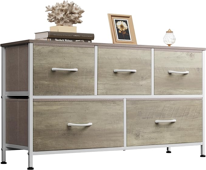 Dresser for Bedroom with 5 Drawers, Wide Chest of Drawers, Fabric Dresser