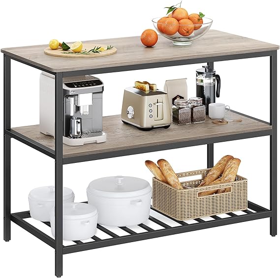 Kitchen Island with 3 Shelves, 47.2 Inches Kitchen Shelf with Large Worktop