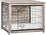 Dog Crate Furniture with Cushion, Wooden Dog Crate Table, Double-Doors Dog Furniture