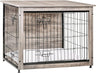 Dog Crate Furniture with Cushion, Wooden Dog Crate Table, Double-Doors Dog Furniture