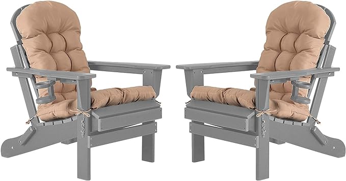 Folding Adirondack Chairs Set of 2 with Cushion with Cup Holde