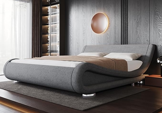 Queen Size Upholstered Platform Bed Frame with Ergonomic