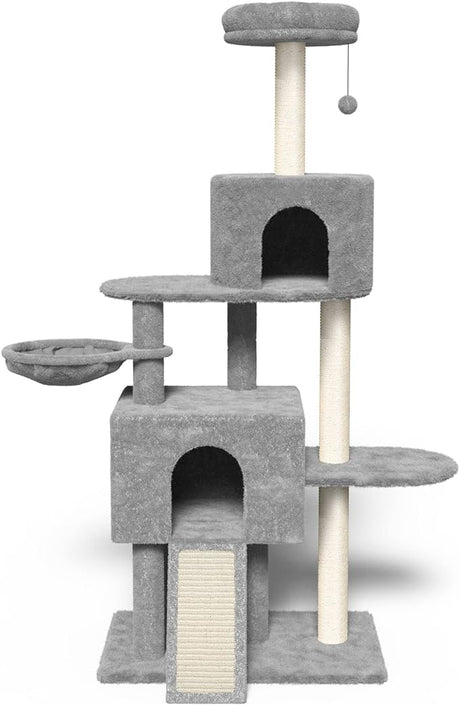 Multi Level 58in Cat Tree for Indoor Cats and Kittens Car Tower with 2 Condos