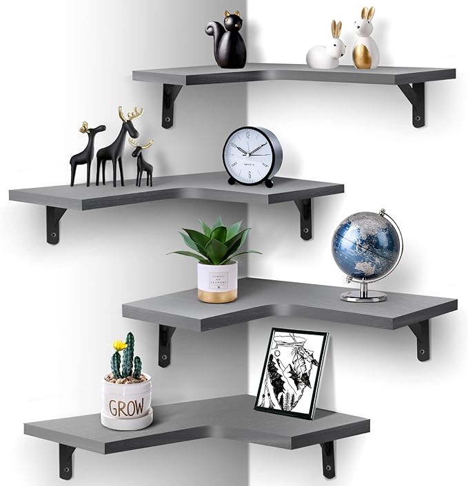 Floating Corner Shelves for Wall Décor Storage, Wall Shelves Set of 4