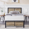 Twin Size Platform Bed Frame with Black Wood Headboard, Mattress Foundation