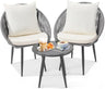 3 Pieces Bistro Set, Woven Rope Chair with Cushions